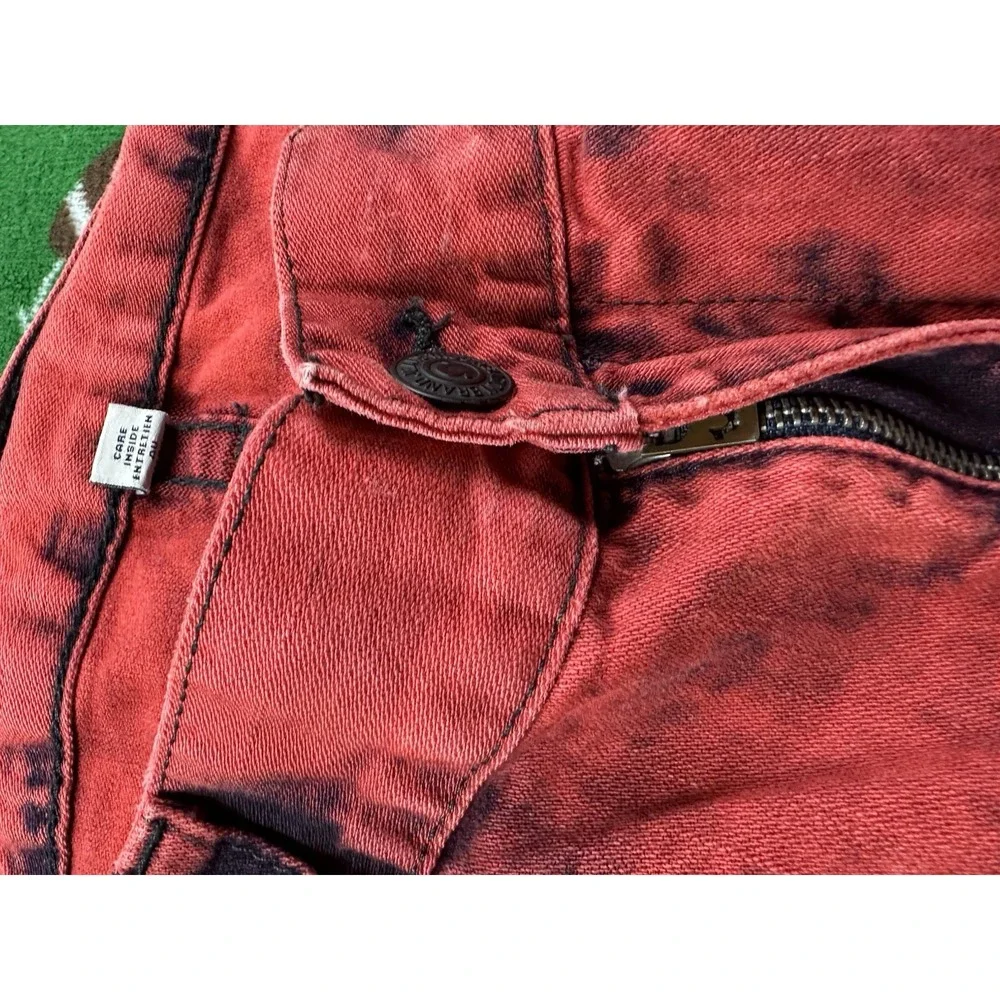 True Relgion Red Black Dyed Straight Flap Mens Jeans Size 44x30